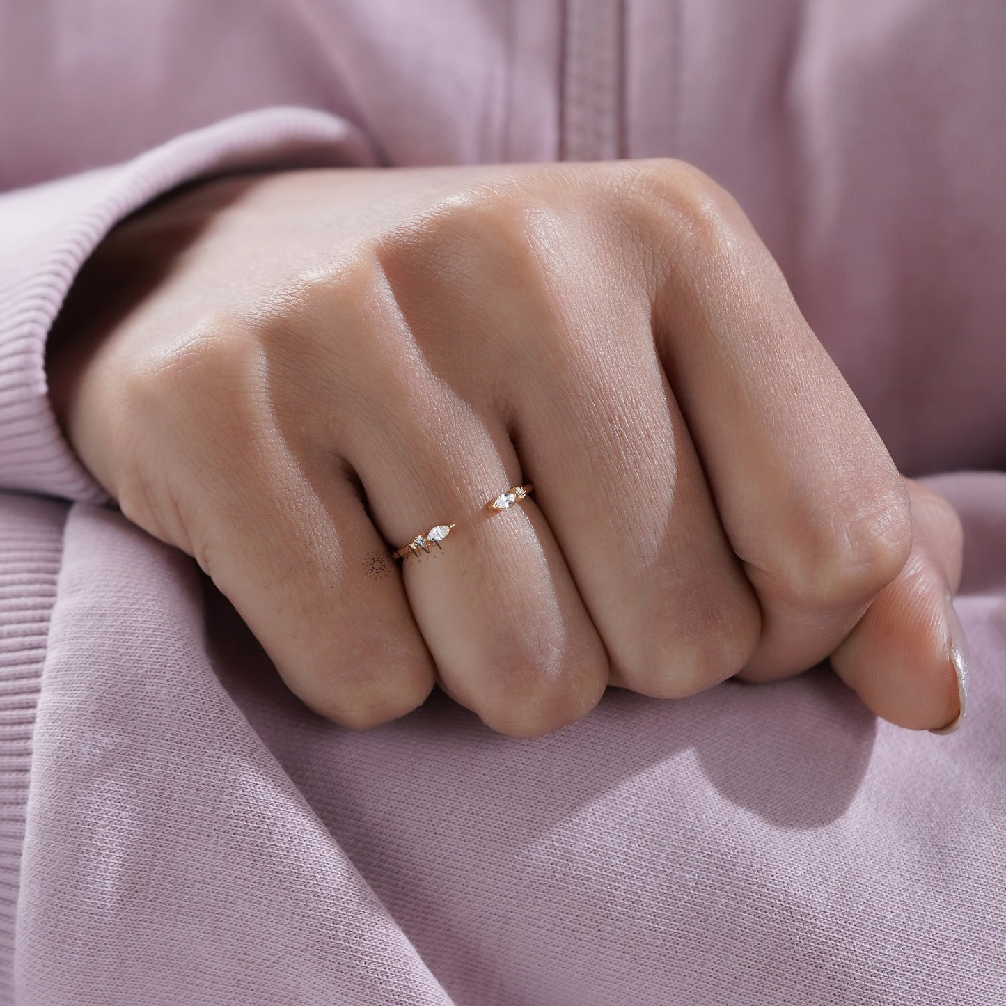 Marquise and Round Lab Grown Diamond Open Gap Wedding Band