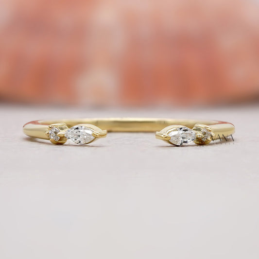 Marquise and Round Lab Grown Diamond Open Gap Wedding Band