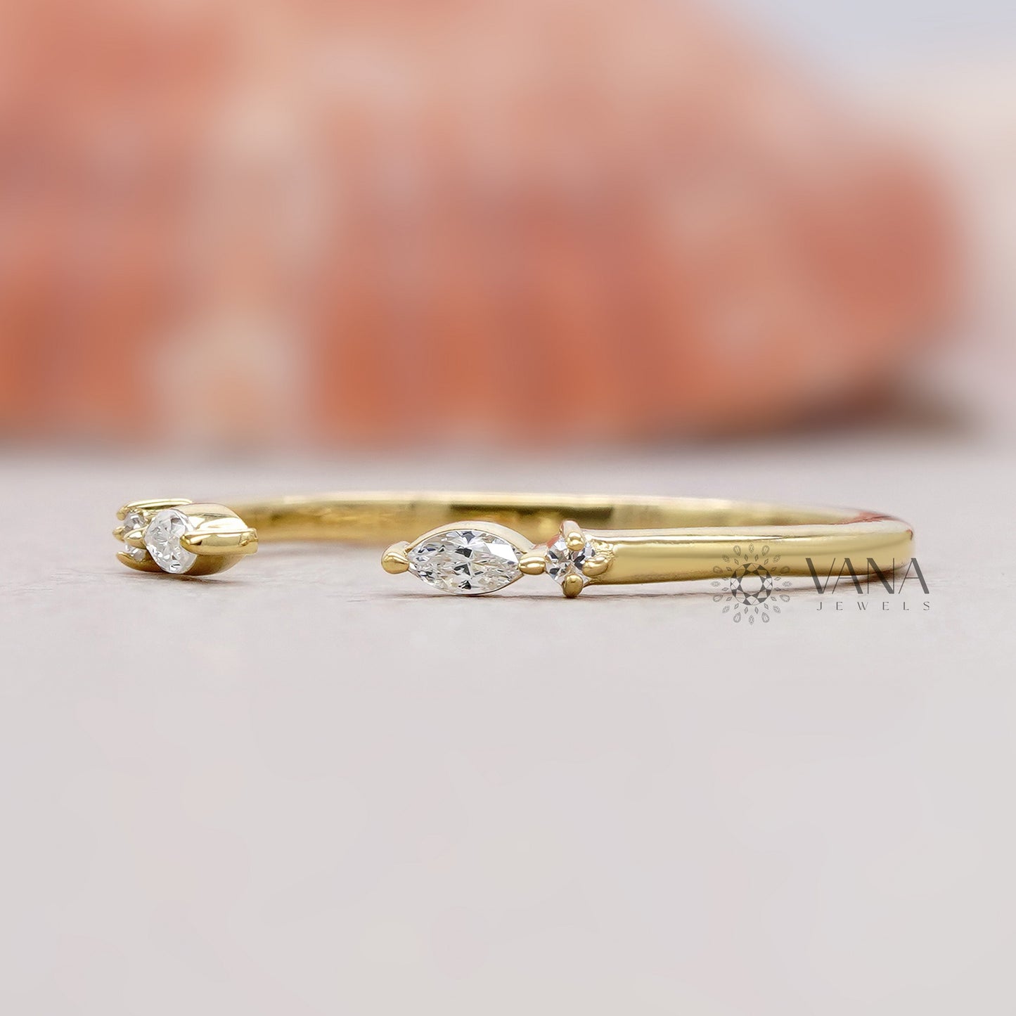 Marquise and Round Lab Grown Diamond Open Gap Wedding Band