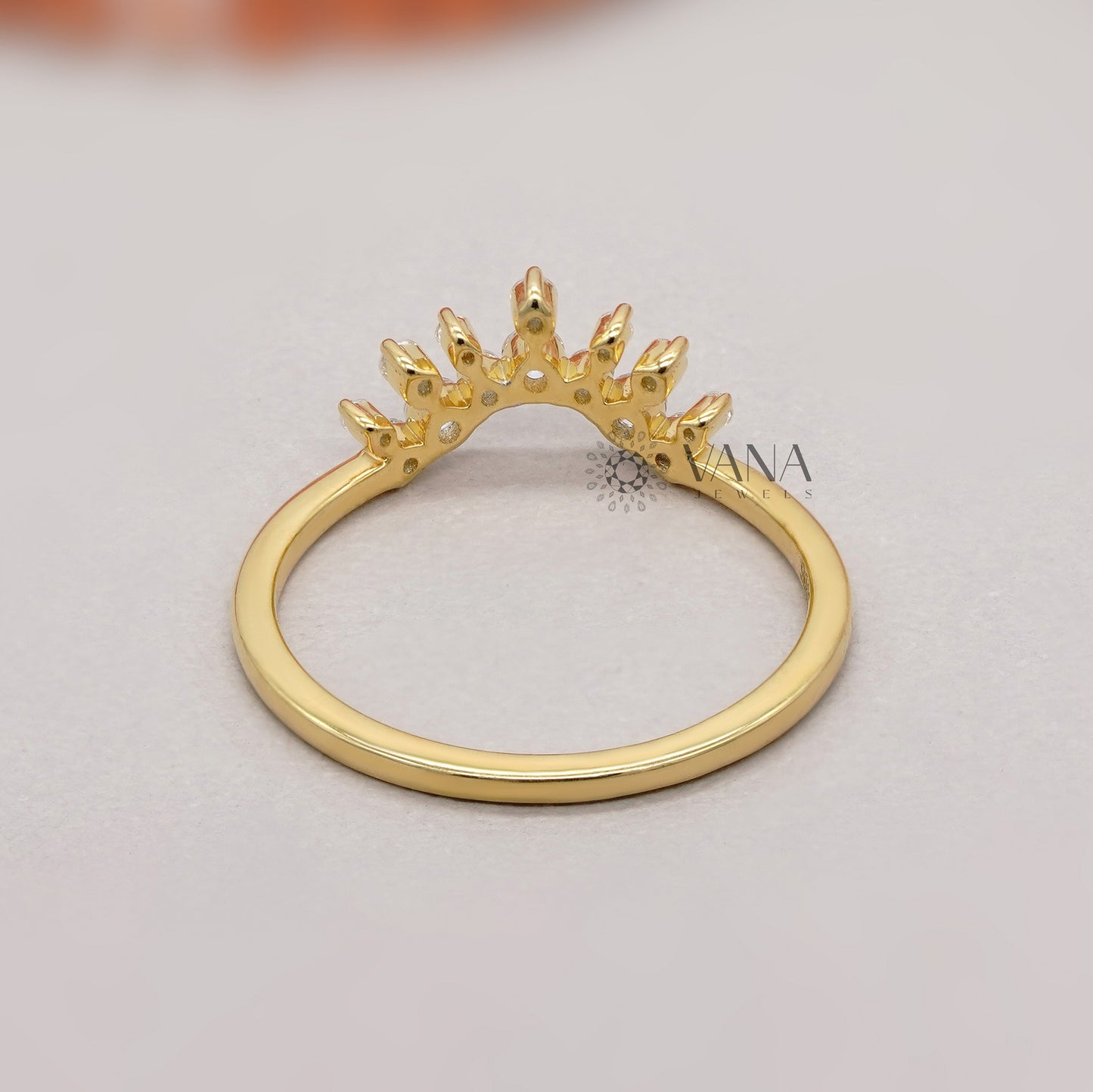 Crown Diamond Band Ring Guard in Yellow Gold Lab Grown Diamond Stacking Ring