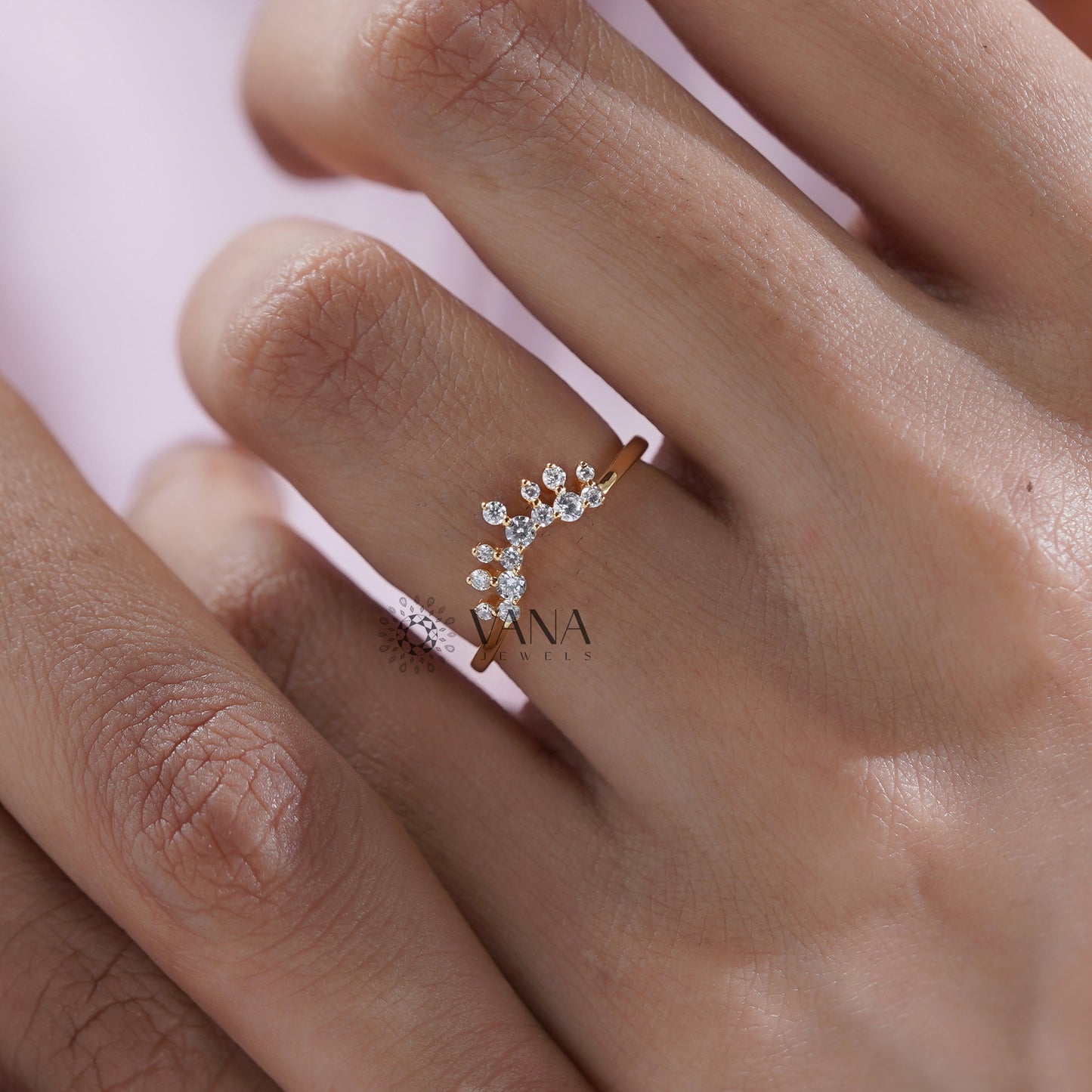 Crown Diamond Band Ring Guard in Yellow Gold Lab Grown Diamond Stacking Ring
