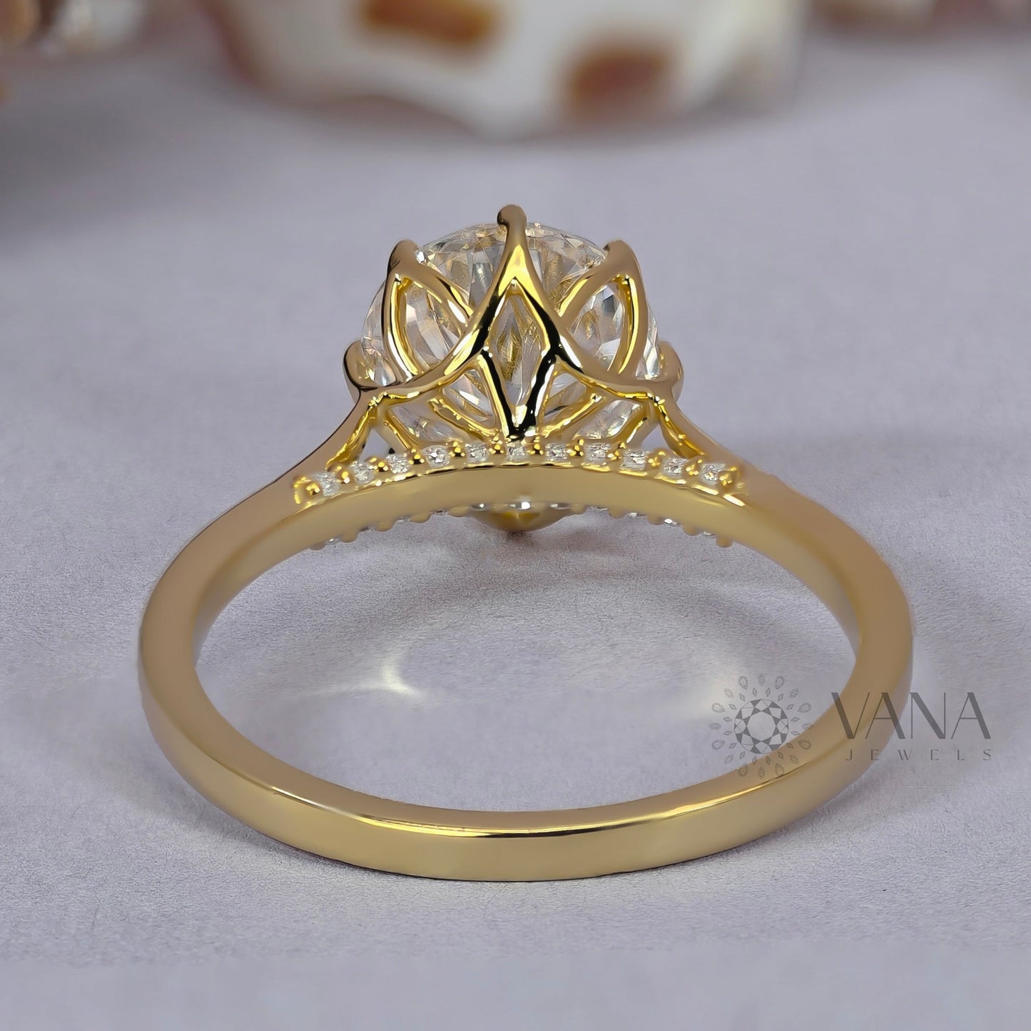 Portuguese Cut Moissanite Solitaire Engagement Ring with Cathedral Setting