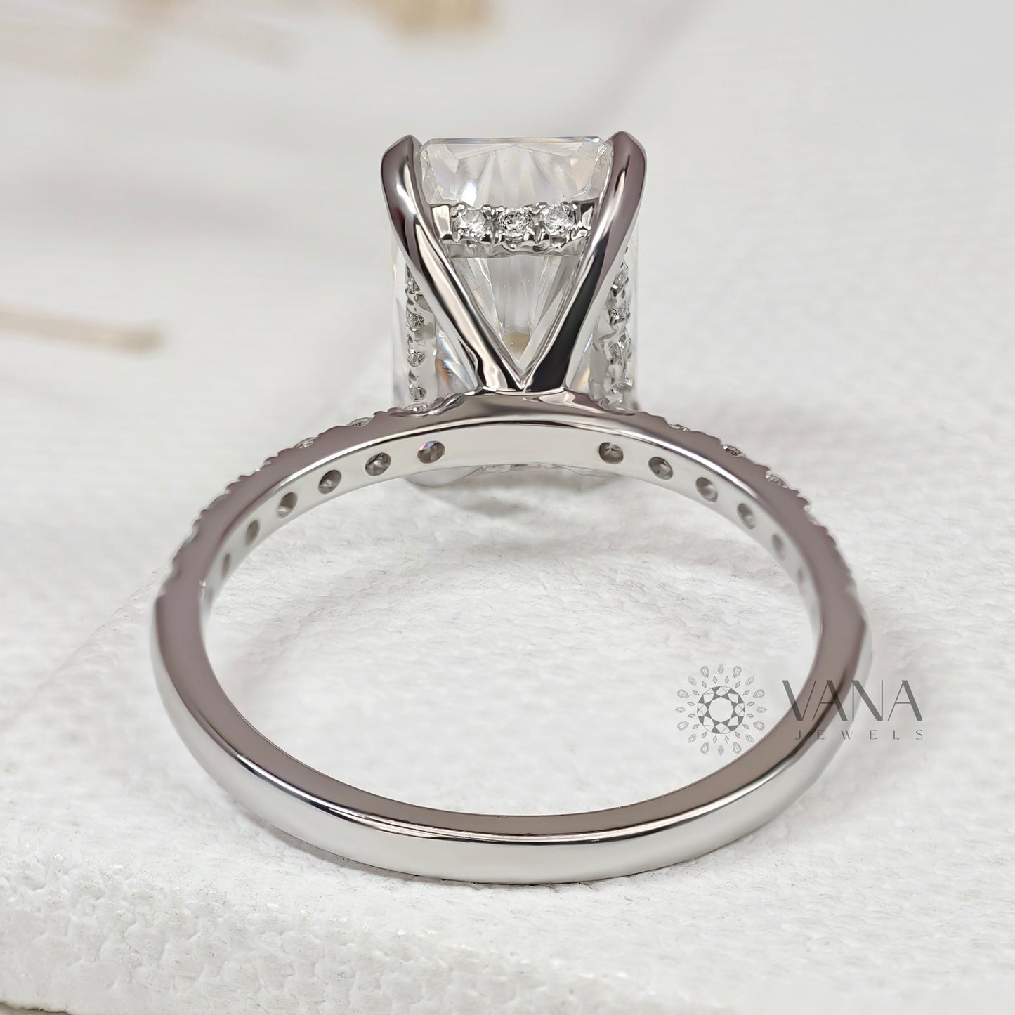 Radiant Cut Hidden Halo Lab Grown Diamond Engagement Ring with Pave Setting