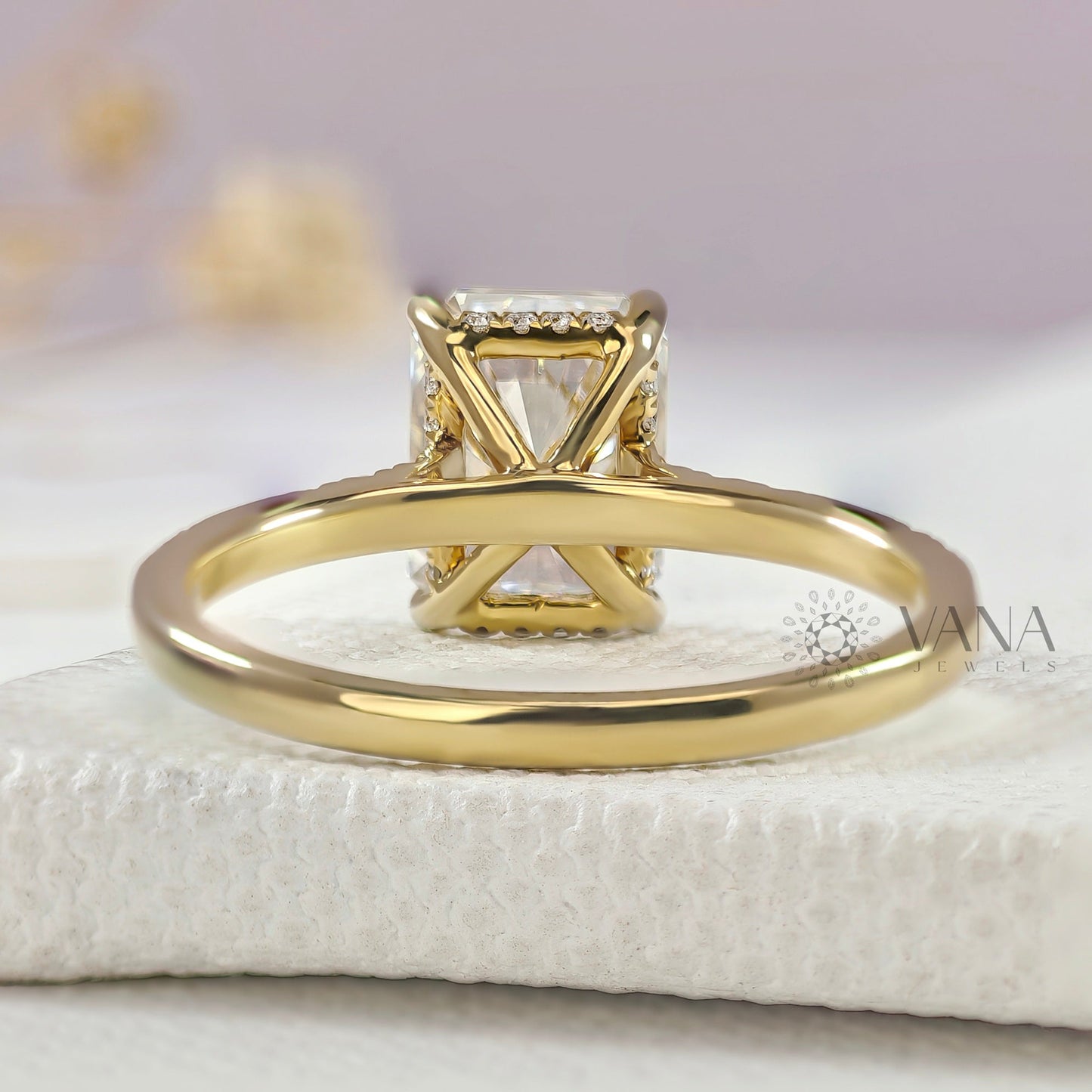 Radiant Cut Lab-Grown Diamond Engagement Ring with Hidden Halo & Distance Pave Setting