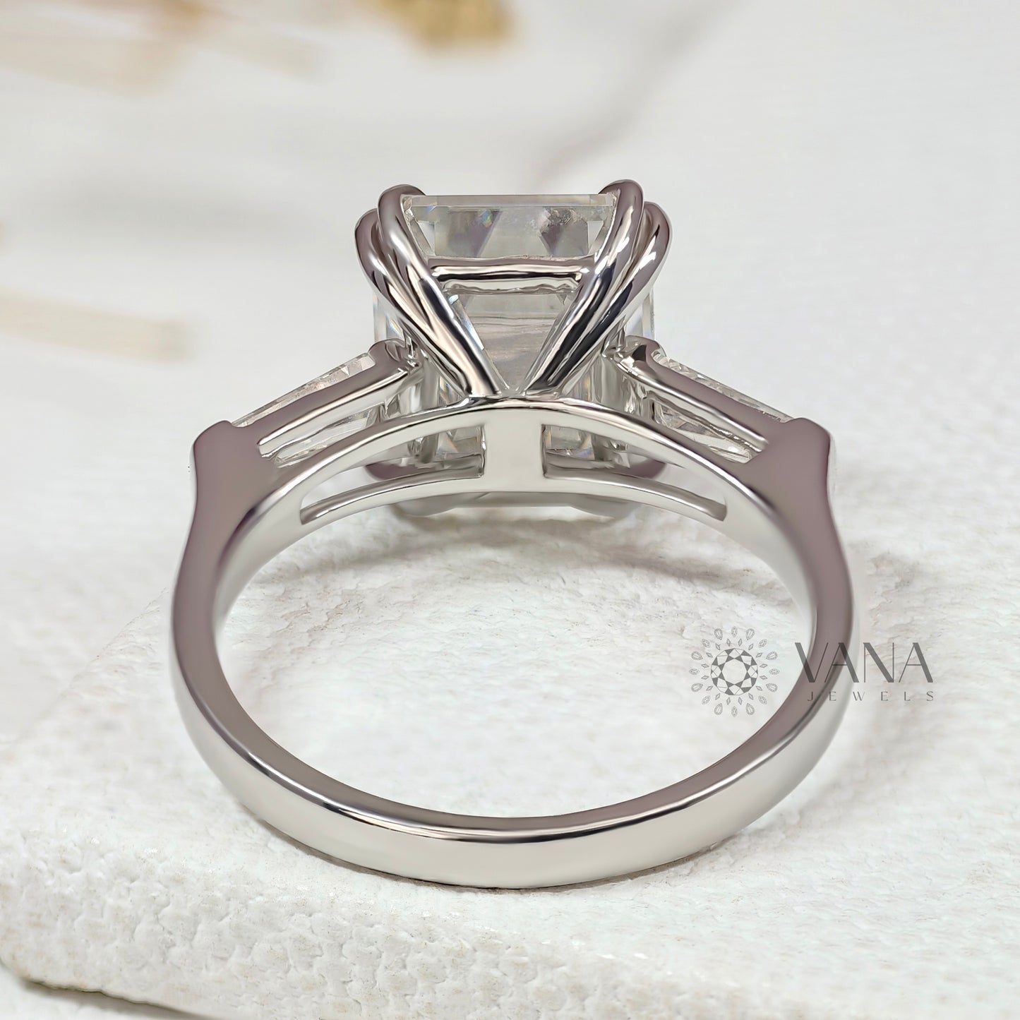 Three Stone Lab-Grown Diamond Engagement Ring with Emerald Cut Center & Tapered Baguette Side