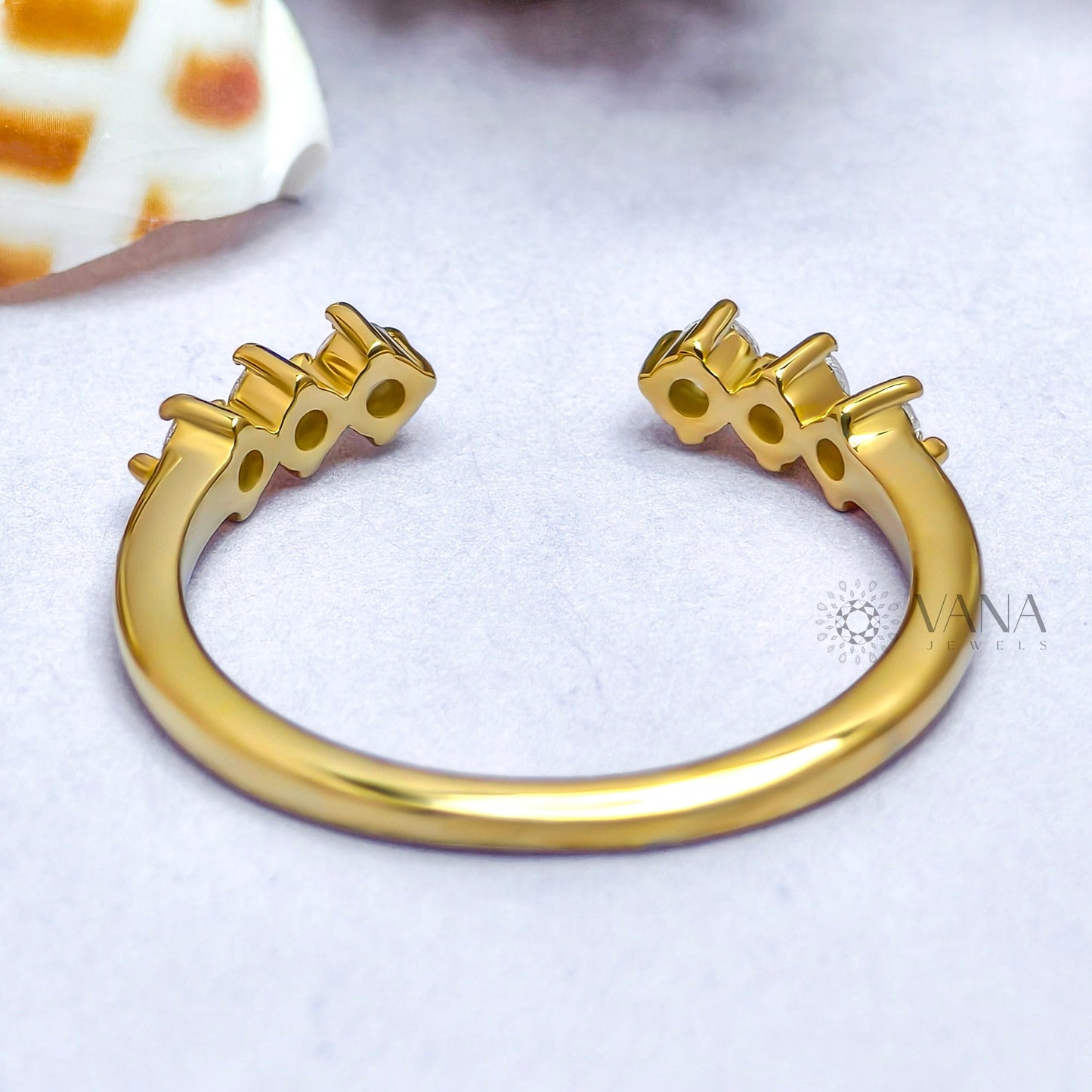 Round Cut Open Gap Moissanite Stackable Wedding Band in Yellow Gold