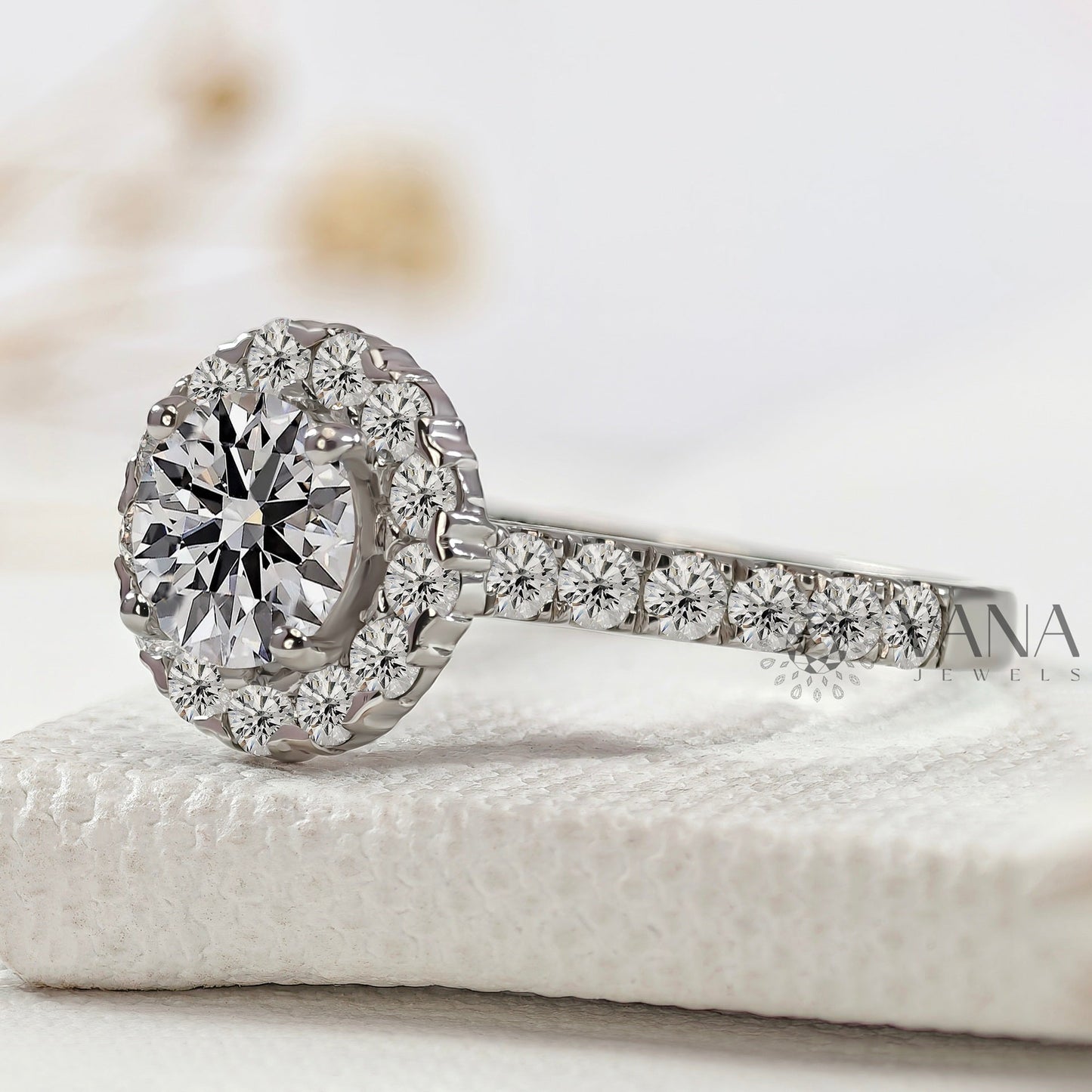 Round Cut Lab-Grown Diamond Halo Engagement Ring with Pave Setting