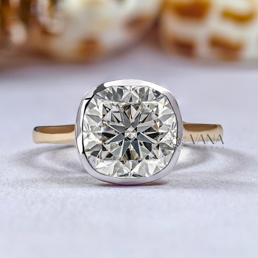 Cushion Cut Moissanite Solitaire Engagement Ring in 14K Yellow Gold