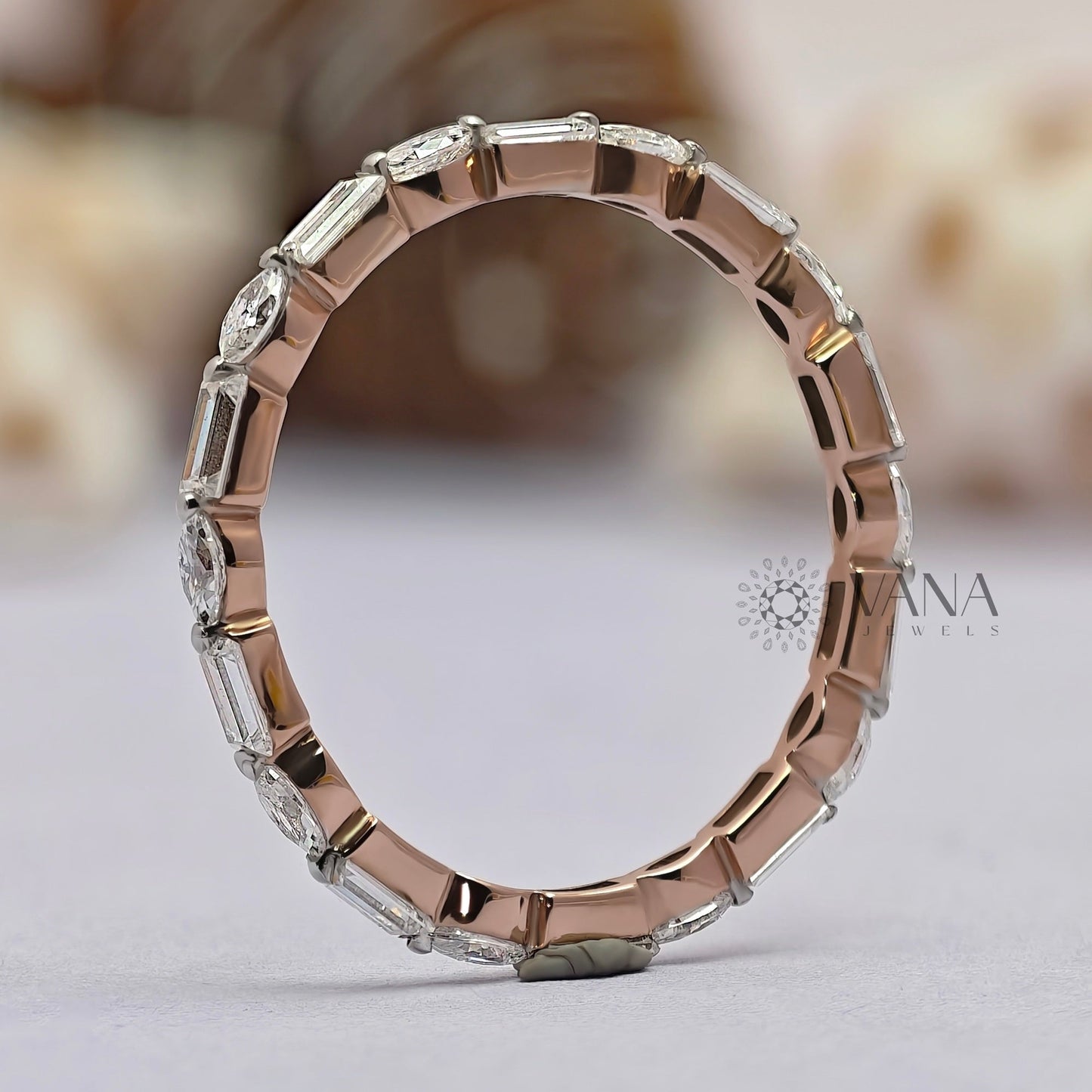 Minimalist Baguette and Marquise Cut Full Eternity Wedding Band with Alternative Style