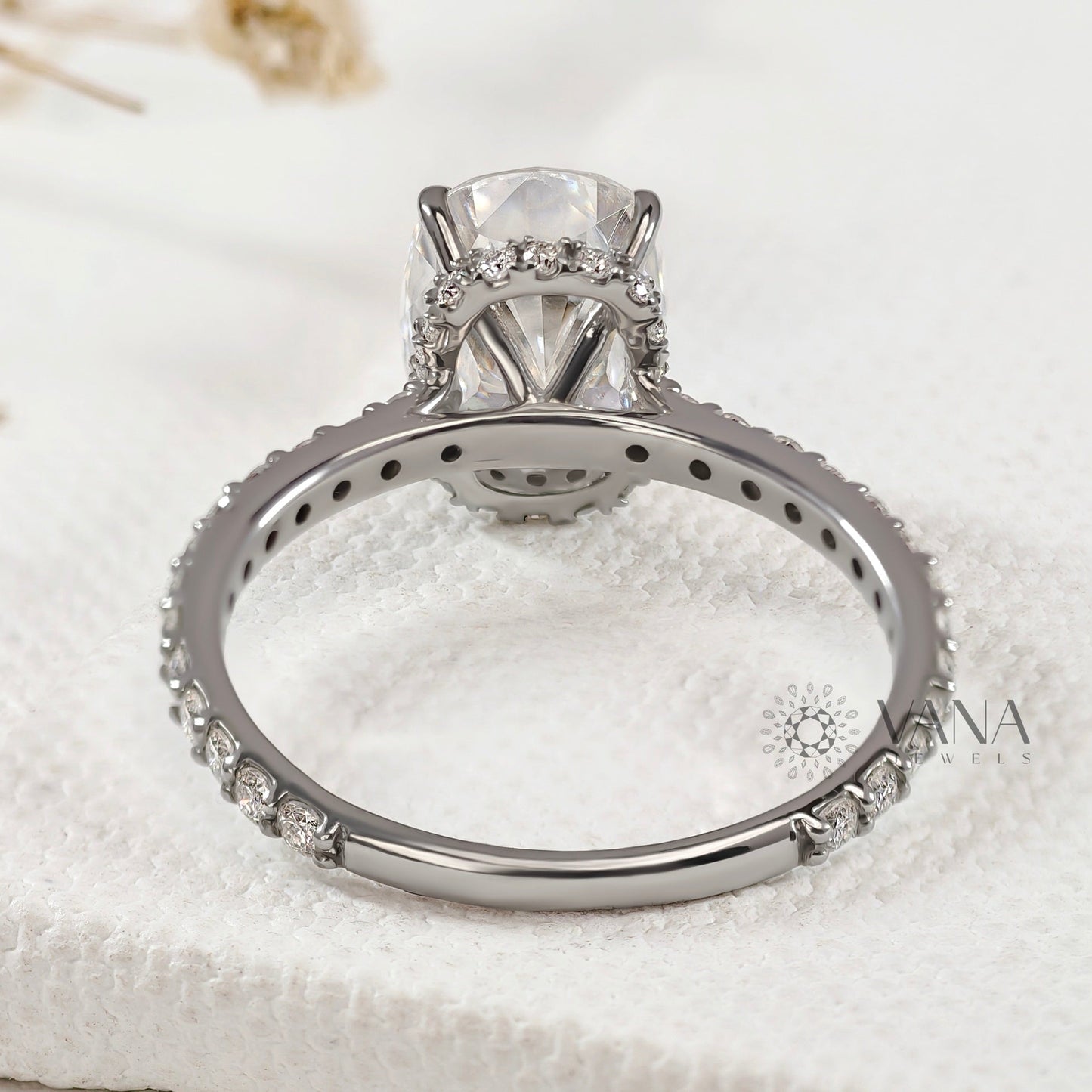 Elongated Cushion Cut Lab-Grown Diamond Engagement Ring with Hidden Halo
