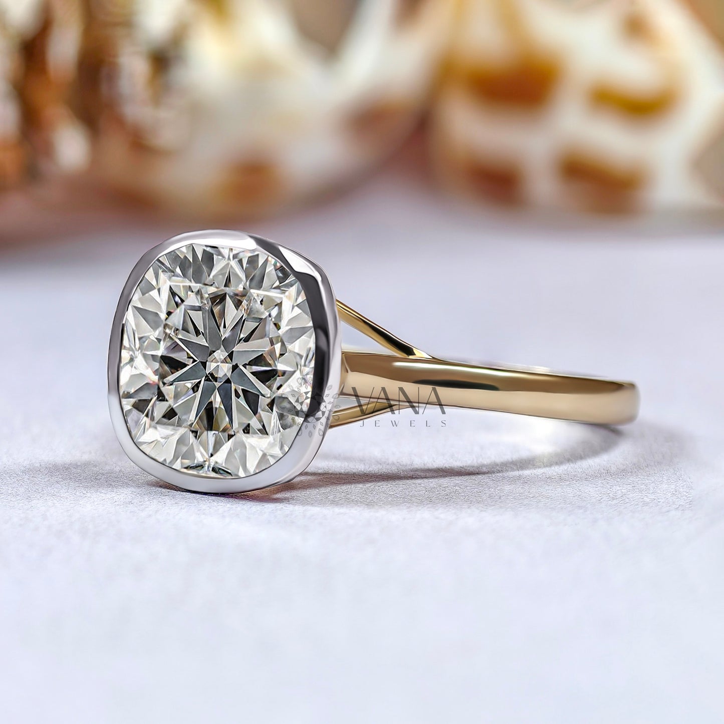 Cushion Cut Moissanite Solitaire Engagement Ring in 14K Yellow Gold