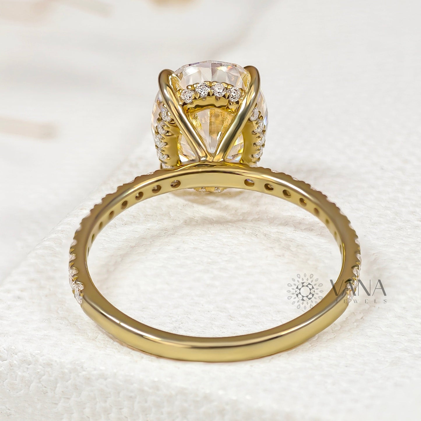 Oval Cut Lab-Grown Diamond Engagement Ring with Hidden Halo and Pave Setting