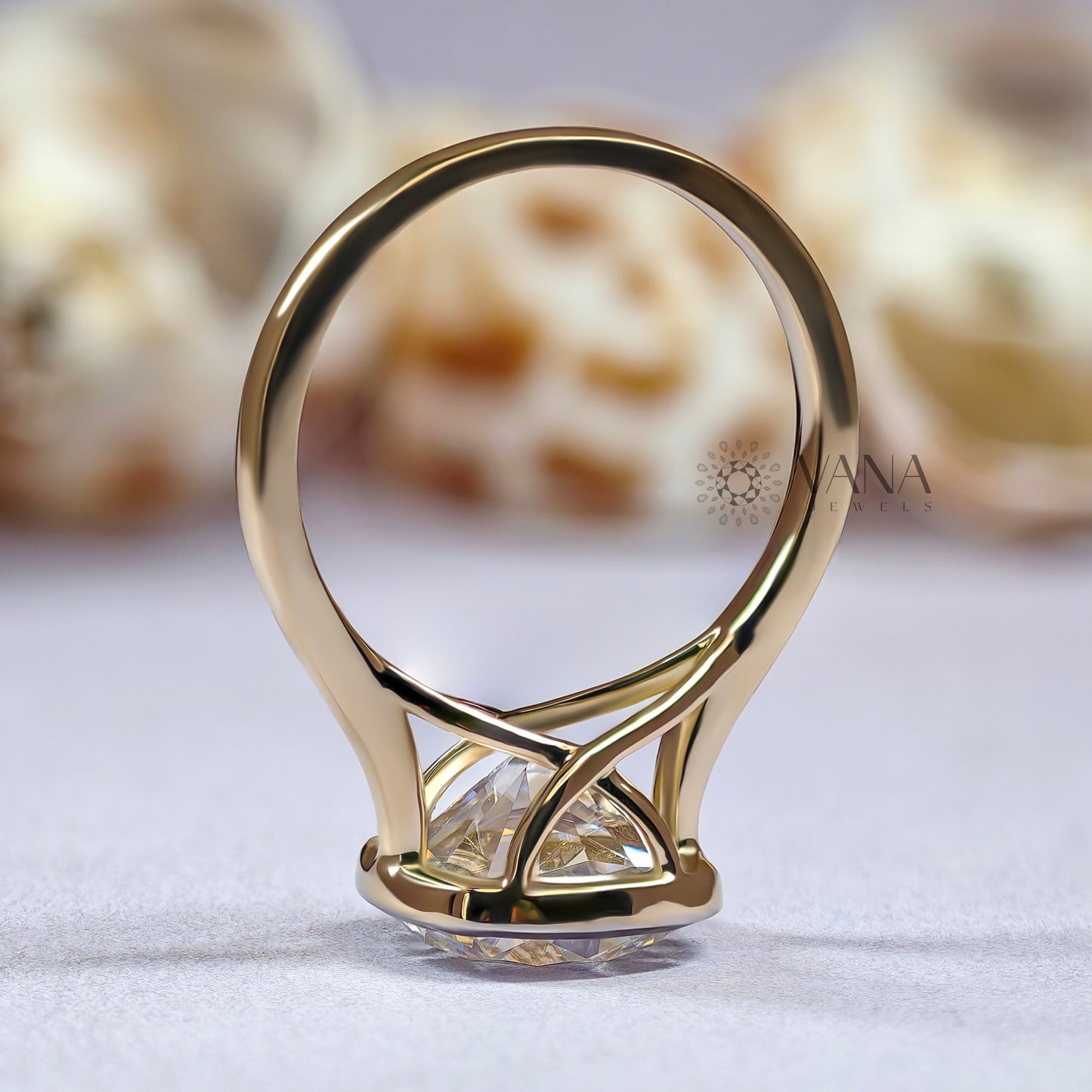 Cushion Cut Moissanite Solitaire Engagement Ring in 14K Yellow Gold