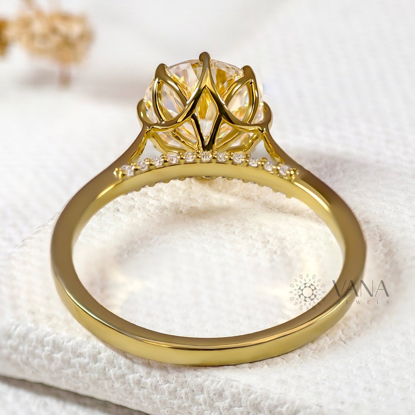 Antique Portuguese Cut Lab-Grown Diamond Engagement Ring, Tulip Basket Cathedral Setting