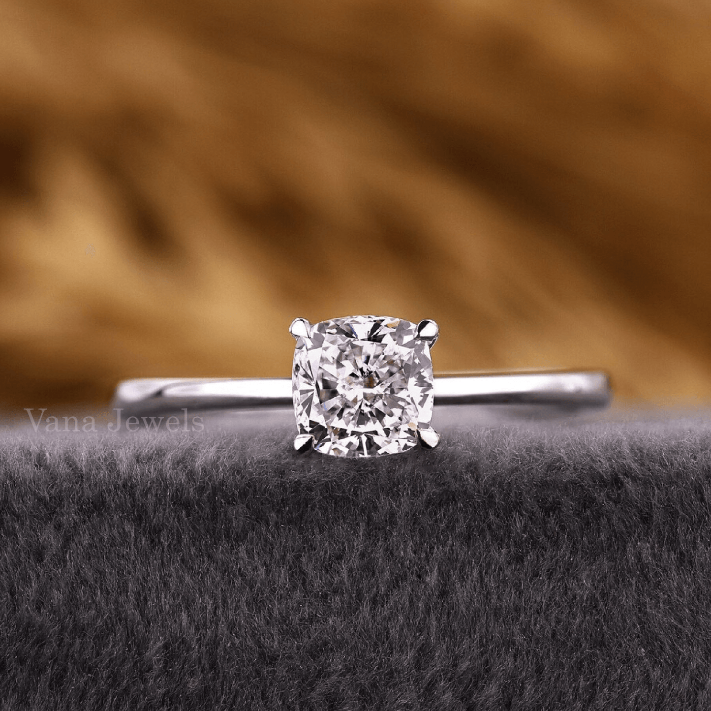 Cushion Cut Lab Grown Diamond Solitaire Engagement Ring - Vana Jewels