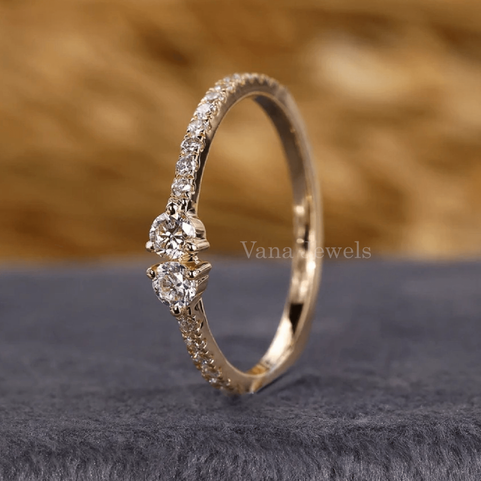 Round Cut Lab Grown Diamond Two Stone Eternity Band - Vana Jewels