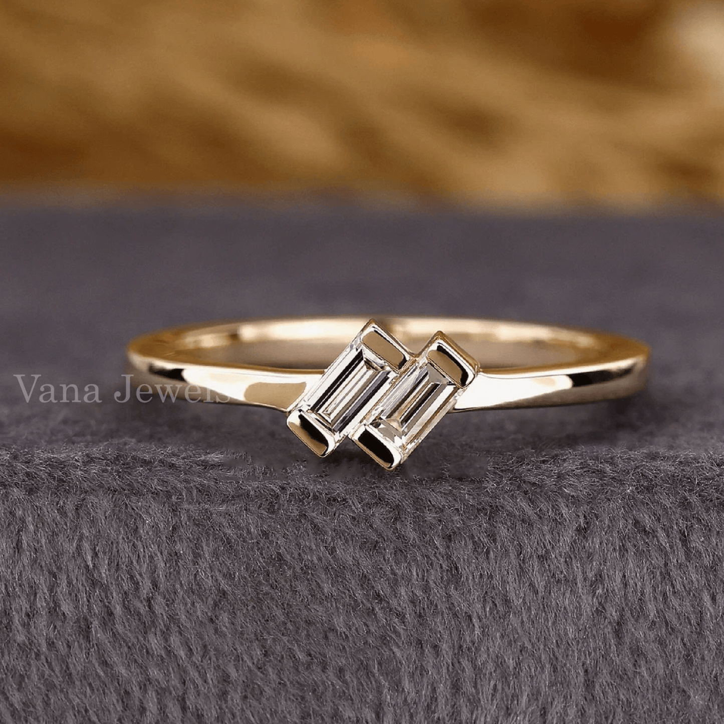 Baguette Cut Two Stone Engagement Ring - Vana Jewels