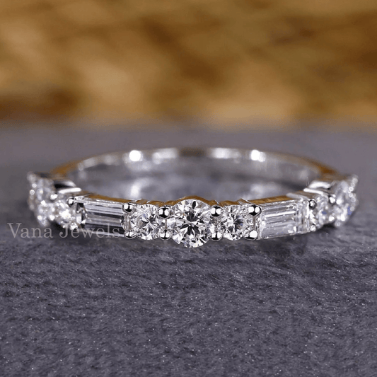 Baguette and Round Lab Grown Diamond Half Eternity Band - Vana Jewels