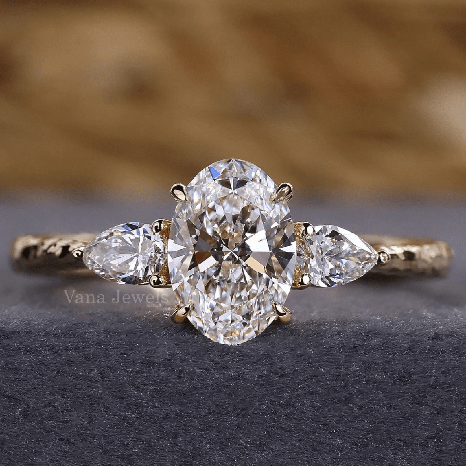 Three Stone Oval Diamond Lab Grown Engagement Ring - Vana Jewels