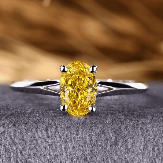 Elegant Yellow Oval Cut Lab Created Diamond Engagement Ring, Knife Edge Ring - Vana Jewels