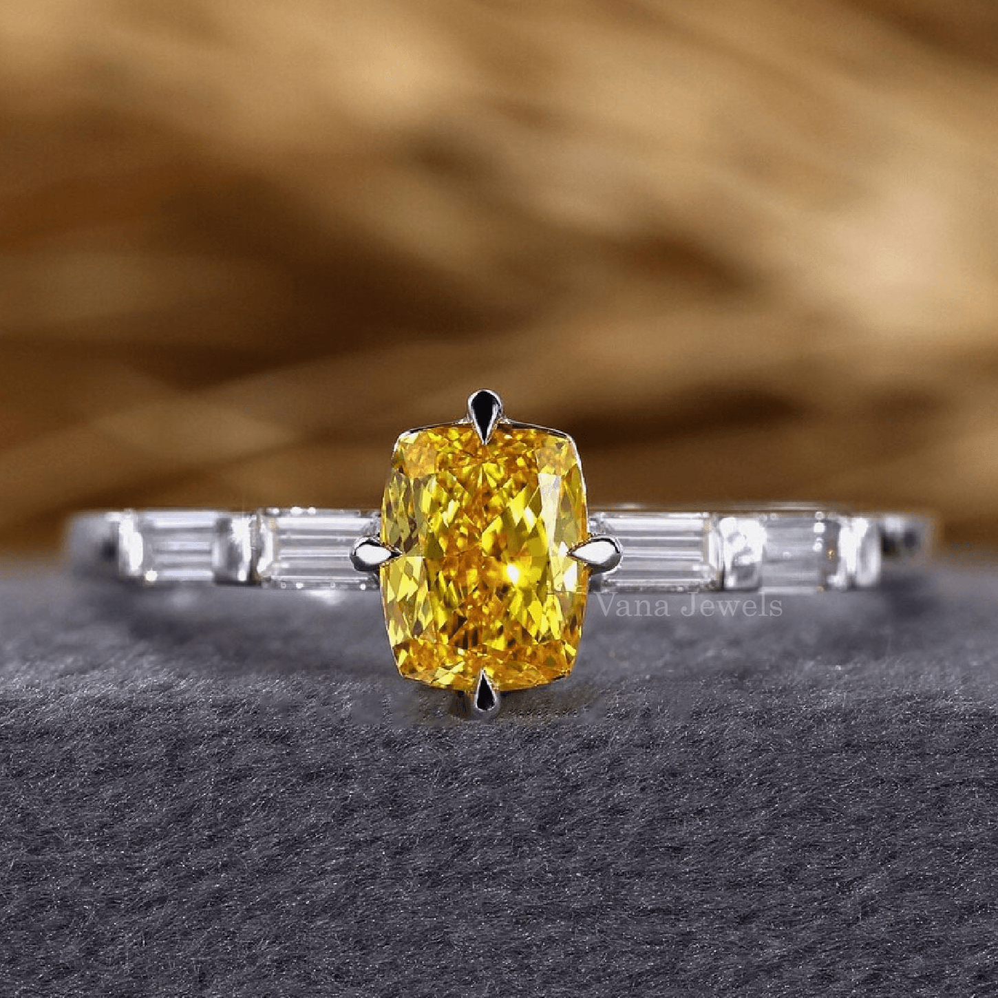 Cushion Cut Yellow Lab Grown Diamond Engagement Ring - Vana Jewels