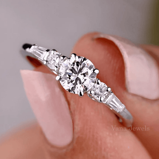 Round Lab Grown Diamond Five Stone Engagement Ring - Vana Jewels