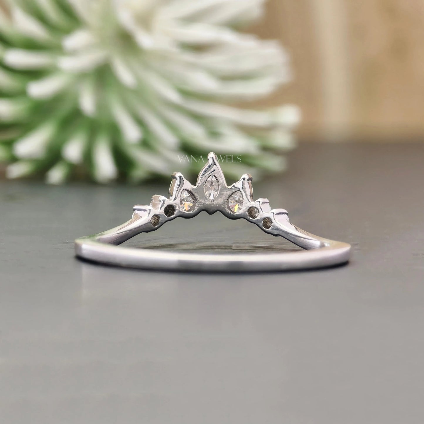 Chevron Style 0.25 CT Marquise & Pear Cut Moissanite Wedding band, Round Cut Minimalist Band