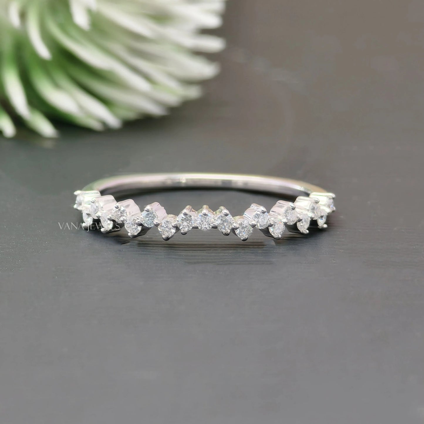 Zig Zag Style 1.30 MM Colorless Round Moissanite Wedding Band