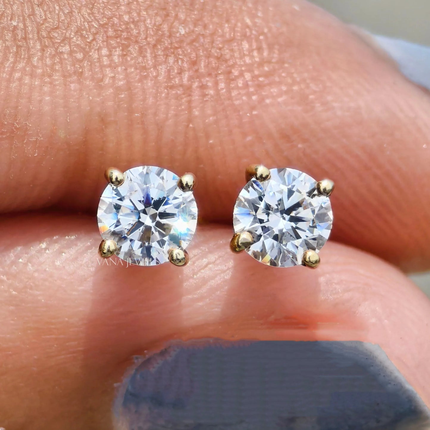 4.00 MM Round Moissanite Wedding Earrings, Four Prong Basket Set Screw Back Earrings