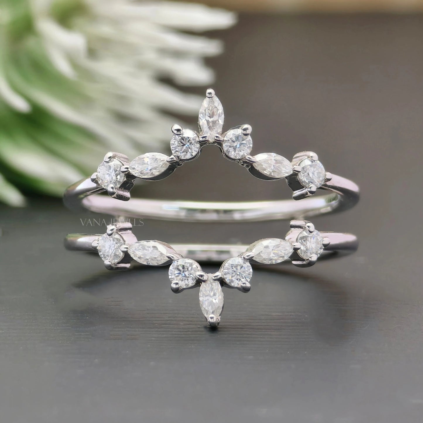 Elegant Guard Wrap Marquise &Round Cut Moissanite Curved Wedding Band