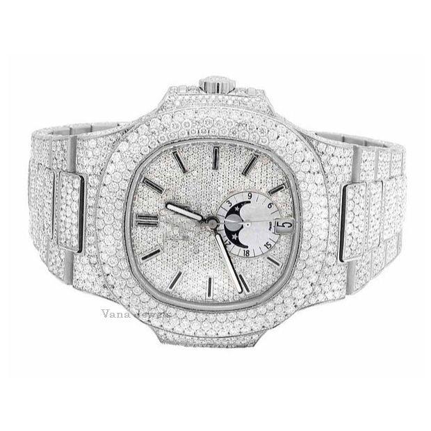 Round Cut Diamond Studded Iced Out Watch - Vana Jewels