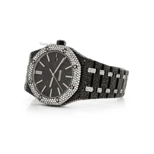 Full Iced Out Black Moissanite Diamond Bust Down Watch - Vana Jewels