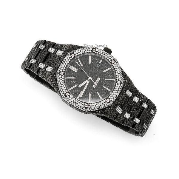 Full Iced Out Black Moissanite Diamond Bust Down Watch - Vana Jewels